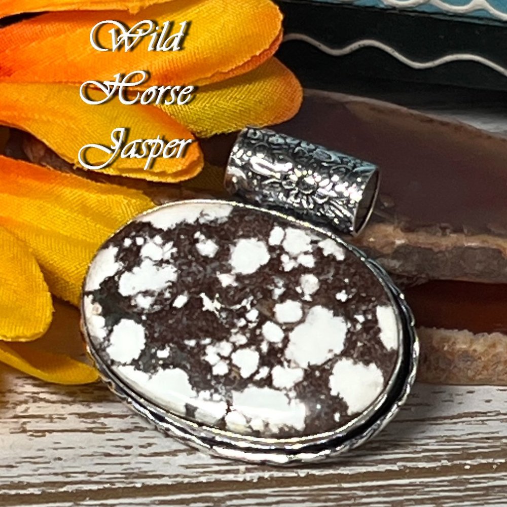 Wild Horse Jasper Pendant Handmade Gemstone Crystal 925 Silver Western New!